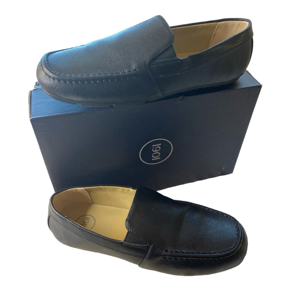 1901 Boys Faux Leather Driving Loafers Slip on Moccasins Black